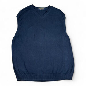 Vintage Brooks Brothers Sweater Vest Adult LARGE Blue V Neck USA Ribbed 90s